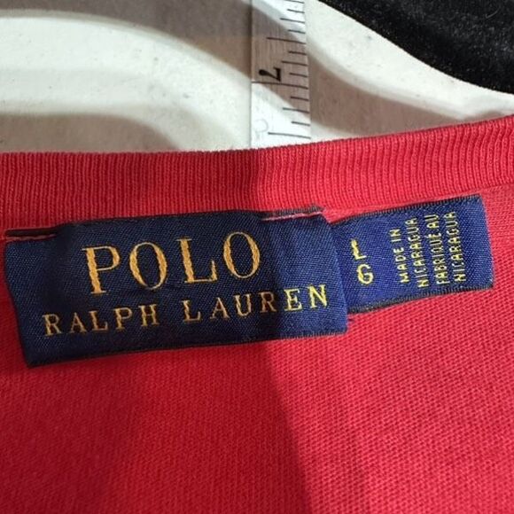 Polo Ralph Lauren Womens Solid V Neck Short Sleeve Top Red Size Large Logo chest - Picture 3 of 8